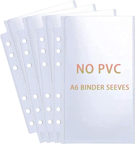 A6 Budget Binder Sleeves 80 Pack, 6-Hole Clear Binder Inserts, Double-Sided Budget Sheet Protectors for Cash Envelope System, Money Organizer for Budgeting, Receipts, Coupons & Saving Challenges