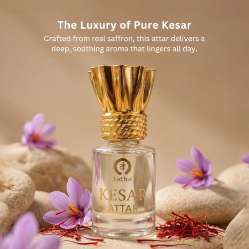 Image of Tatha Luxury Kesar /Saffron Attar Original| 100% Natural Saffron Strands| Kesar Chandan Roll-On for Women & Men Long Lasting| Warm, Spicy Aroma| Ideal Gift |6 ML Pack| Kesar Attar Without Alcohol