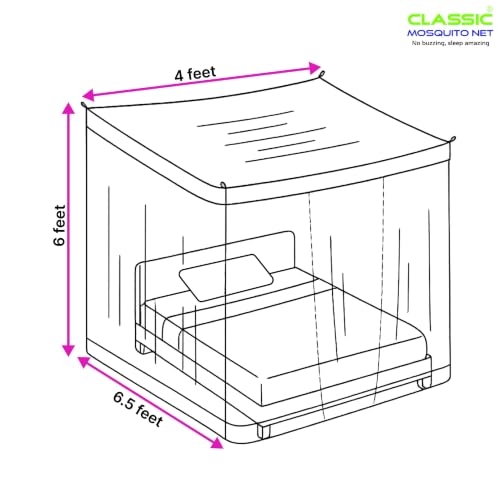 Image of Classic Mosquito Net for King Size Bed with Double Zipper | Folding Machardani | Strong Polyester Breathable Mesh 4 x 6.5 ft | Easy Entry /Exit, Lightweight, for Home, Travel & Daily use - Pink