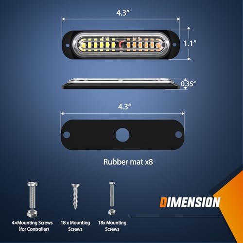 Image of Nilight 8PCS Led Strobe Lights with Controller 12V 24V Sync Amber White