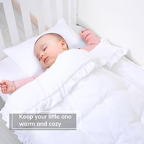 Image of JISEN 3 Piece Baby Bedding Set - Soft Ruffle Crib Comforter Set with Quilt, Sheet, Pillowcase - Nursery Bedding for Boys or Girls - White