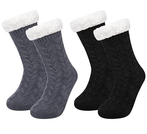 Chalier Fashion 2 Paar Stoppersocken Damen Kuschelsocken Warme Hüttensocke Wintersocken Flauschige Socken für Frauen Rutschfest Casual Socken zum Tragen zu Hause Chalier Fashion 2 Paar Stoppersocken Damen Kuschelsocken Warme Hüttensocke Wintersocken Flauschige Socken für Frauen Rutschfest Casual Socken zum Tragen zu Hause