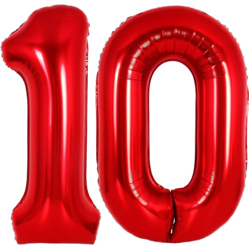 Image of Number Balloons Red Party Balloon - 40 Inch Large Number 10 Balloon, Numbers Balloon Birthday Decorations, Red Party Supplies for Anniversary
