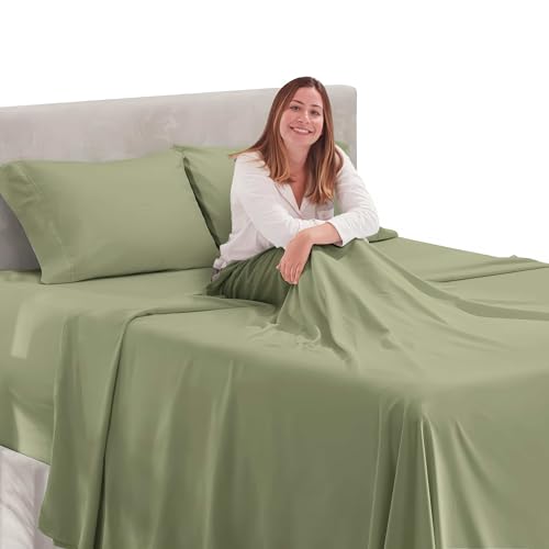 Image of Hearth & Harbor Extra Deep Pocket Twin XL Sheet Set, Light Sage | 4 Piece Bed Sheet Set, Ultra Soft & Breathable, Fits Up to 24 inch Mattress, Hotel Luxury