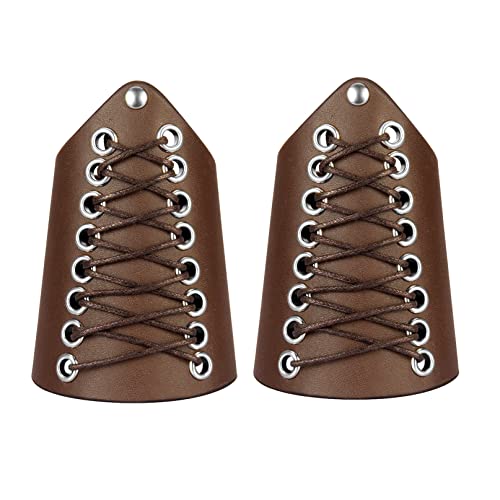 2 brassards en Cuir, protège-Bras en Cuir Viking, protège-Poignet médiéval, Brassard en Cuir Punk pour Avant-Bras, Medieval Leather Brassard,Armure de Bras réglable pour Homme et Femme (Marron) Cover