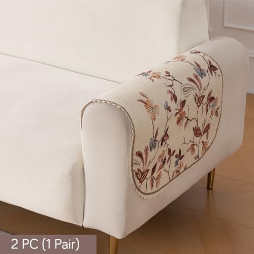Image of HOKIPO 'HeavenHue' Fleece Soft Touch Quilted Sofa Armrest Cover - 1 Pair | Autumn Whisper (IN-838-D1*2)