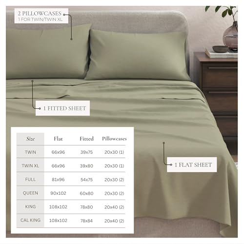 Image of Great Bay Home Cotton Jersey Knit King Sheet Set - Ultra-Soft, Stretchy, Heathered Melange Bed Sheets - Cozy, Soft T-Shirt Sheet & Pillowcase Set (Heathered Olive)