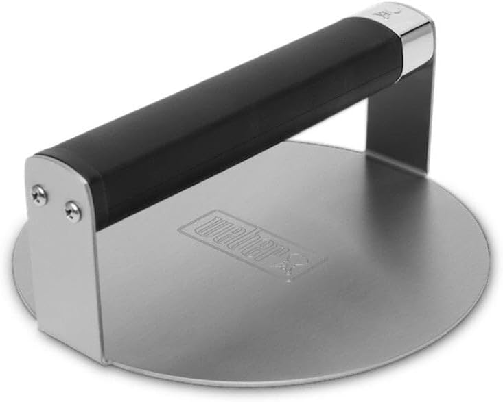 Weber Griddle Smashed Burger Press – Stainless Steel Smash Burger Tool with Non‑Slip Grip & Smooth Easy‑Release Surface, Dishwasher‑Safe
