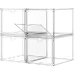 Clear Shoe Storage Boxes Stackable, Display Case, Shoe Display Case, 4 Pack Acrylic Display Case With Magnetic Door, Plastic Shoe Boxes With Lids, Sneaker Storage, Clear Sneaker Boxes Stackable