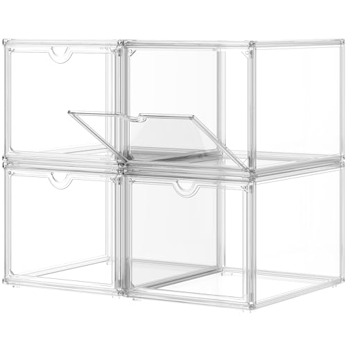 Clear-Shoe-Storage-Boxes-Stackable-Display-Case-Shoe-Display-Case-4-Pack-Acrylic-Display-Case-With-Magnetic-Door-Plastic-Shoe-Boxes-With-Lids-Sneaker-Storage-Clear-Sneaker-Boxes-Stackable Clear Shoe Storage Boxes Stackable, Display Case, Shoe Display Case, 4 Pack Acrylic Display Case With Magnetic Door, Plastic Shoe Boxes With Lids, Sneaker Storage, Clear Sneaker Boxes Stackable - Image 1