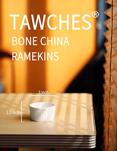 Bone China Ramekins for Baking 4 oz set of 6, White Custard Cups Creme Brulee Dishes Souffle Cups for Serving and Cooking TAWCHES