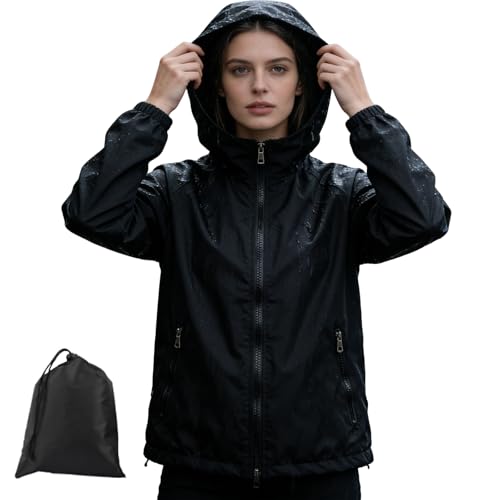 ADUDVLO Leichte Regenjacke Damen, Regenjacke Damen Wasserdicht Atmungsaktiv, Fahrradjacke für Frauen Fahrrad Sport Outdoorjacke (DE/NL/SE/PL, Alphanumerisch, M, Regular, Regular, Schwarz)