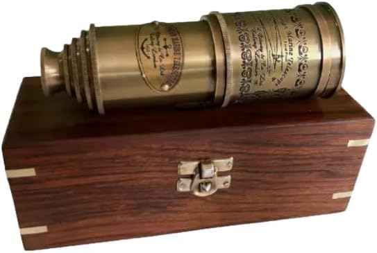 Engraved Brass Nautical Telescope with Wooden Box Robust Vintage Style Spyglass Ideal for Hiking Traveling Home Decor & Graduation Gift