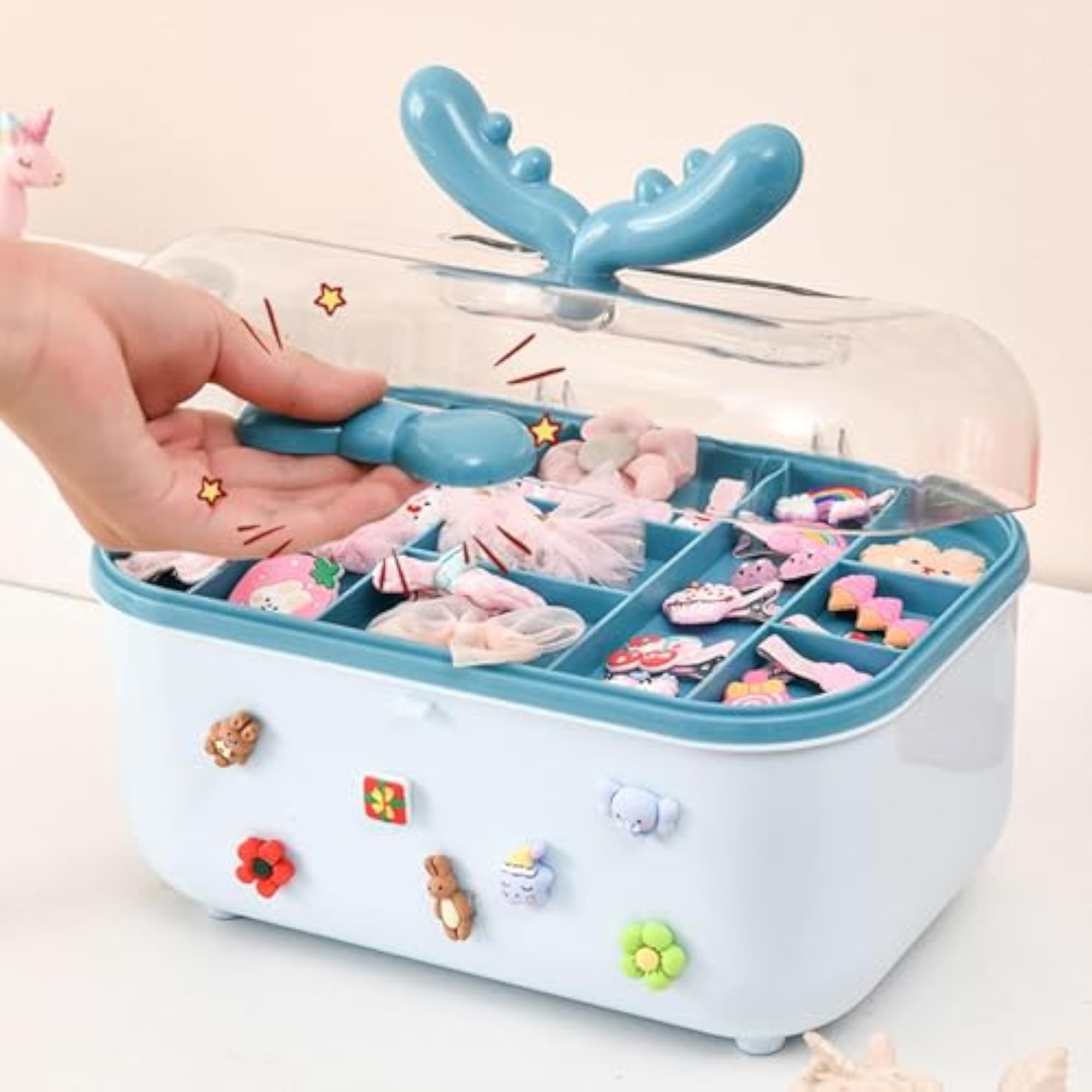 Hair Accessories Storage Box for Headbands & Clips, Blue