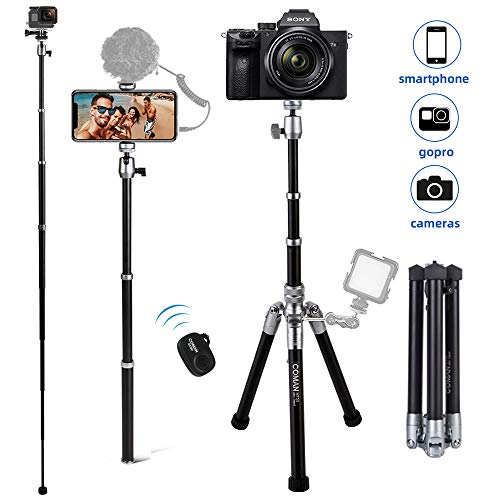 Camera Tripod, COMAN 3 in 1 Phone Tripod and Selfie Stick Tripod with Bluetooth Remote 57 inch for iPhone