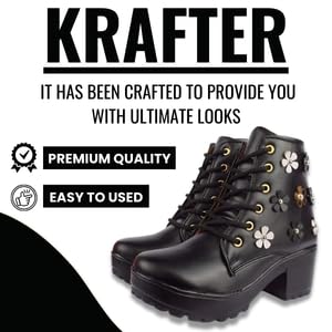 Image of KRAFTER Classic Black Boots for Women & Girls - Fashionable High Ankle Winter Shoes Soft Insole Lightweight & Durable - Casual Wear