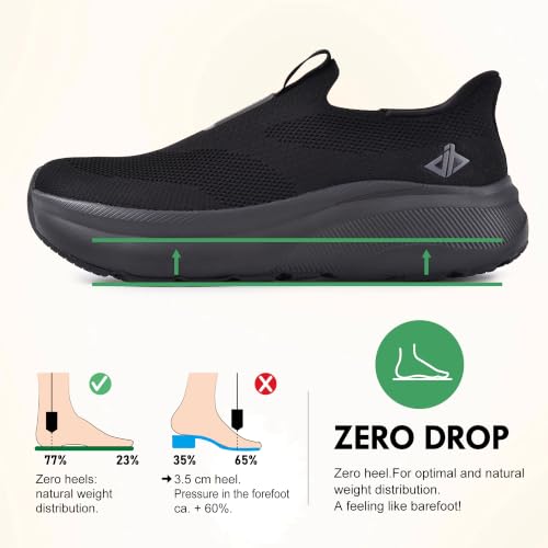 Image of JACKSHIBO Mens Slip in Free up Hands Shoes Wide Toe Box Arch Support Orthopedic Walking Sneakers Cushioned Thick Zero Drop Sole Metatarsal Pads