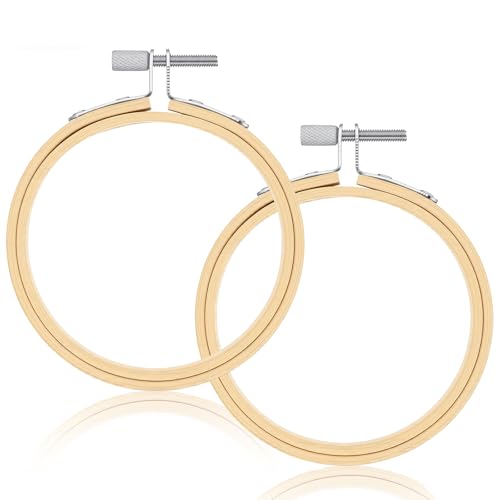 3 Inch Embroidery Hoop 2 Pieces Small Embroidery Hoops Bamboo Round Cross Stitch Hoop Ring Adjustable Circle Embroidery Frame for Embroidery Art Craft Handy Sewing