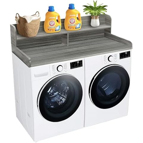 Royxen Laundry Countertop with 2-Tier Shelf Universal Fit, Washer and Dryer Countertop with Storage Space, Shelf Height 12 Inches, Solid Wood, Eucalyptus Cover