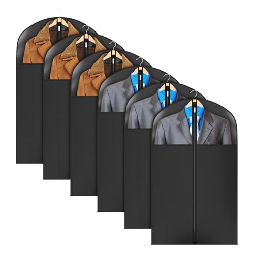 Image of Univivi Garment Bag Suit Bag for Hanging Clothes, 40 inch Lightweight Full Zipper Washable Suit Cover with Large Visible Window for Suit Coat, Jacket, Sweaters (Set of 6), Black