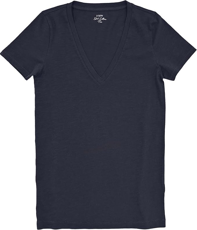 J.Crew Mercantile Women's Short Sleeve Vintage Cotton V-Neck Tee (XL, Navy)