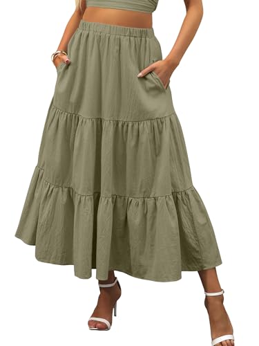 Image of ANRABESS Women's Summer Boho Flowy Swing Tiered A-Line Maxi Skirt 2026 Fashion Trendy Elastic Waist Pleated Long Beach Dress
