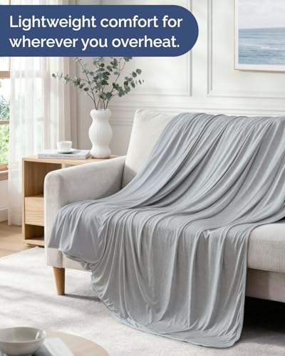 Image of Cooling Blanket for Hot Sleepers - Cold Blanket Full /Queen Size - Double-Sided, Ultra Cool for Summer, Night Sweats & All Seasons - Lightweight & Breathable for Bed or Couch - Light Grey, 50 inch x 60 inch