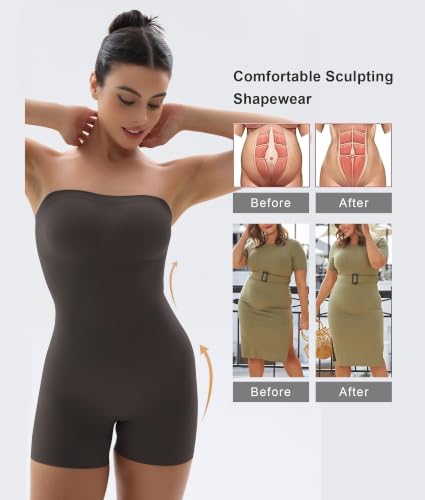 Image of SHAPERX Strapless Shortie Bodysuit for Women Tummy Control Shapewear Seamless Sculpt Body Shaper with Removable Straps