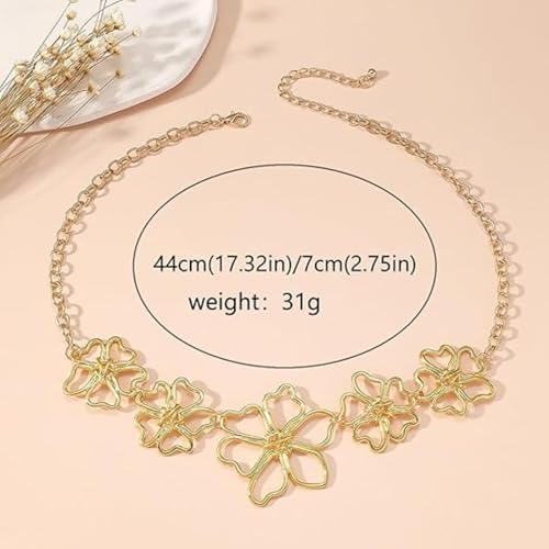 Gold Chunky Flower Necklace for Women Large Flower Necklace Chunky Floral Necklace Adjustable Chunky Blossom Necklace Fashion Statement Jewelry2