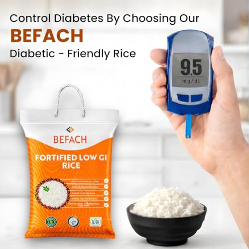 Image of Befach Fortified Low GI Rice | Certified by National Institute of Nutrition | Low Sugar | Low GI | No Pesticides, Non GMO, Perfect for Diet & Diabetic People | 1Kg (Pack of 2)