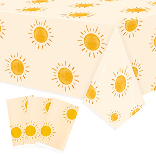 Image of G1ngtar 3Pcs Boho Sun Birthday Boho Sunshine Party Tablecloths Disposable Plastic Waterproof Rectangular Table Covers First Trip Around The Sun Baby Shower Party Decorations Supplies, 86.6"x51.2"