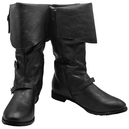 Men's Medieval Boots Renaissance Pirate Costume Faux Leather Boot Halloween Viking Cosplay Shoes2