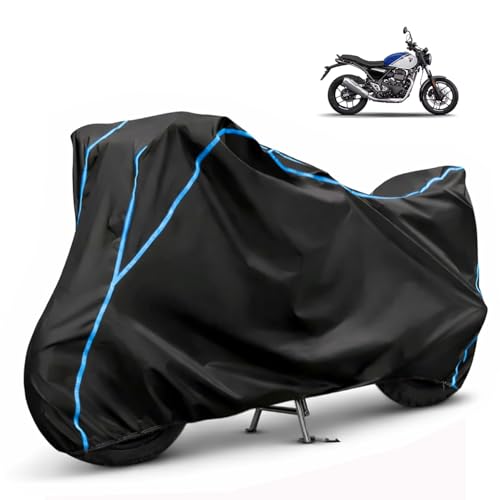 Image of Compatible with Triumph Speed T4 Waterproof Two Wheeler Bike Body Cover Water Resistant, Heavy Duty, UV Rays, Dust & Scratch Protection for All-Modal & Variants (Black,Sky Blue Piping)