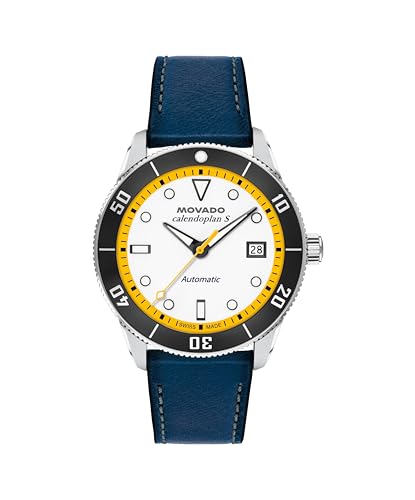 Movado Heritage Calendoplan S Men's Luxury Automatic Watch - Swiss Self-Winding Movement, Leather Strap, Water Resistance 100 Meters (10ATM) - Classic Mechanical Timepiece - Gift for Him - 40mm