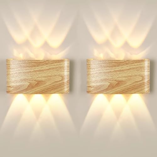 EOEO 2 Stück LED Wandlampe Innen Aussen Holzoptik Wandleuchte Up and Down Spotlicht IP54 Wasserdicht Außen Wandbeleuchtung für Wohnzimmer Schlafzimmer Flur Treppe Garten,6 flammig 3000k EOEO 2 Stück LED Wandlampe Innen Aussen Holzoptik Wandleuchte Up and Down Spotlicht IP54 Wasserdicht Außen Wandbeleuchtung für Wohnzimmer Schlafzimmer Flur Treppe Garten,6 flammig 3000k