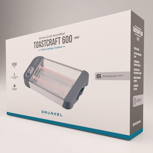 Miniatura 2 de Grunkel - Tostadora de pan plana para 4 rebanadas de 600w con 6 niveles de temporizador y señal acústica de finalización. Incluye bandeja recogemigas extraíble (Básico)