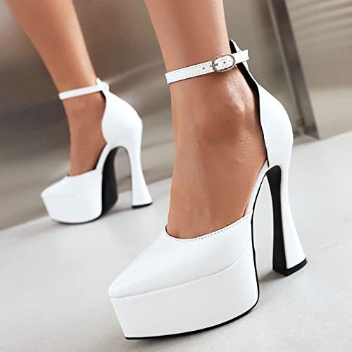 Betastella Women's Pointed Toe Platform High Chunky Heels Patent Leather Ankle Strap Pumps Closed Toe Block Heel Sandals Wedding Party Shoes2