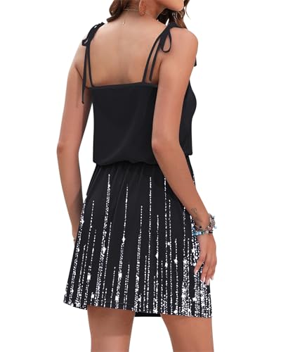 Image of AUSELILY Womens Summer Dresses Sleeveless Spaghetti Strap Beach Cover up Drawstring Waist Mini Short Dress with Pockets