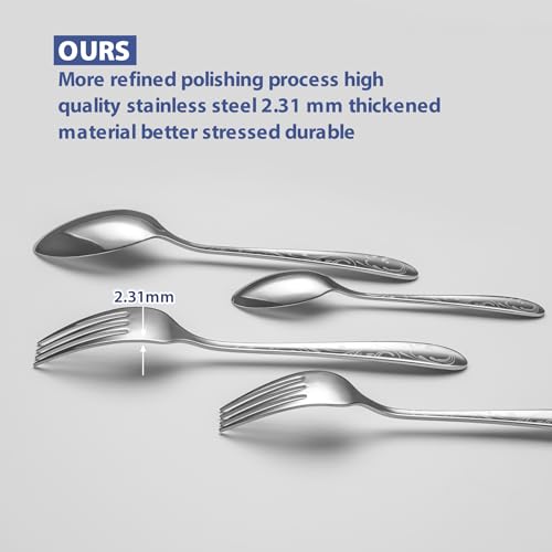 Image of 40 Piece Silverware Set Service for 8, EIUBUIE Premium Stainless Steel Cutlery Set, Mirror Polished Flatware Sets with Pattern Handle, Modern Kitchen Eating Utensils Sets Include Spoons Forks Knives