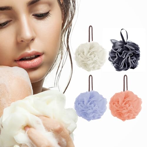 Fleur de Douche 4 Pièces, Éponge Fleur de Bain Eponge Douche et Durable, Maille Moussante Fleur de Douche Lavable, Eponge Douche Corps Pour Exfolier La Peau Nettoyer La Peau Apaisante, 50g