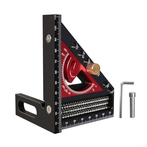 CYRENT 3D Multi-Winkel Messlineal, 2 in 1 Winkel Quadrat mit Positionierungsdübelstift, 45°/90° Dreieckslineal für Holzbearbeitung, Zeichnung (D)