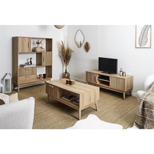 AltoBuy PAJAN - Ensemble Salon Complet Effet Bois avec Tasseaux