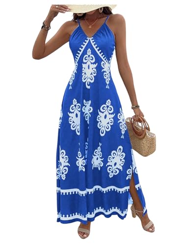 Image of Floerns Women's Boho Print V Neck Split Cami Dress Sleeveless Vacation A Line Maxi Dresses