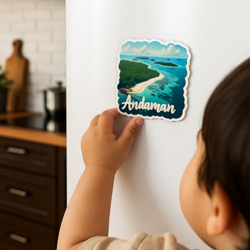 Image of Naxon Andaman Theme Souvenir Wooden Fridge Magnet for Refrigerator - Printed Fridge Magnet for Kitchen & Home Decor | Perfect Souvenir Gift | Size 3x3 in | Pack of 1
