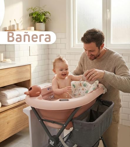 Miniatura 3 de Twinly Bubbly Bañera Cambiador Plegable Para Bebé 2 En 1 Altura Regulable Ergonómica, Bañera Extraíble Para Playa Y Viajes, Soporte Estable Con Desagüe, Ideal Para Baños Pequeños Rosa
