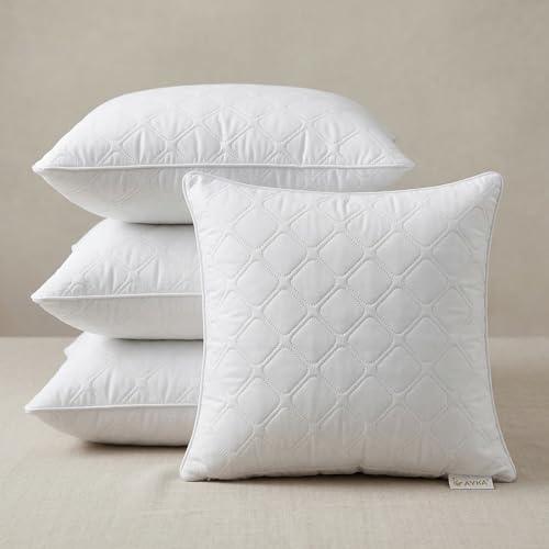 Image of AYKA Microfiber Cushion Filler Set of 4 (16 x 16 Inch) | Soft & Fluffy Sofa Cushions Inserts | Premium Polyester Fiber Throw Pillows for Sofa, Couch, Bed & Living Room Decor | White