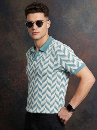 Image of Veirdo Men's Flatknit Printed Half Sleeve Polo T-Shirt with Collared Neck, Regular Fit, Casual Style for Office, Travel, (Sizes S to 2XL)