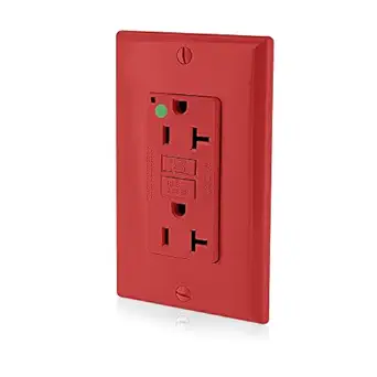 Leviton 20A-125V Extra-Heavy Duty Hospital Grade Non-Tamper-Resistant Duplex Self-Test GFCI Receptacle, GFNT2-HGR, Red