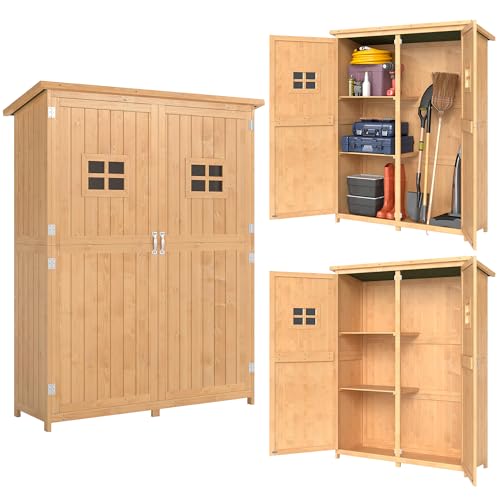 Outsunny Abri de Jardin en Bois Armoire de Jardin dim. 127,5L x 50l x 164H cm 2 étagères 2 Portes 2 fenêtres Toit bitumé étanche Bois Massif Sapin...