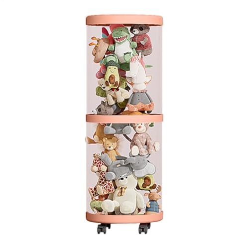 Tubo de almacenamiento de juguetes transparente, tubo de almacenamiento de felpa, tubo de exhibición transparente de animales de peluche con ruedas, tubo vertical de animales de peluche con tapa, caja